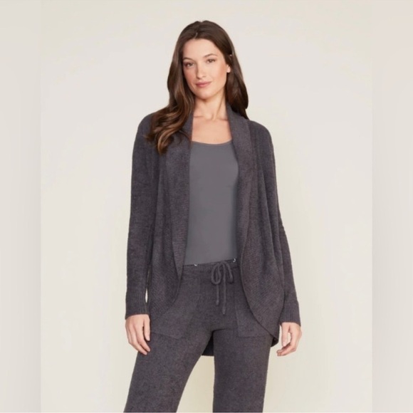 Barefoot Dreams CozyChic Lite Circle Sweater Open Knit Cardigan Medium Carbon - Picture 1 of 10